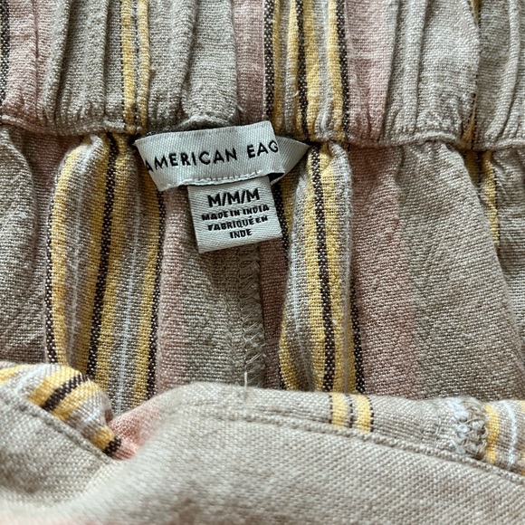 American Eagle High Waist Paperbag Wide Leg Striped Linen Blend Pants Medium - Picture 10 of 14